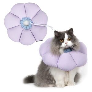 Adjustable Cat Cone Recovery Collar Protect Upper Body Wound Lavender - Large